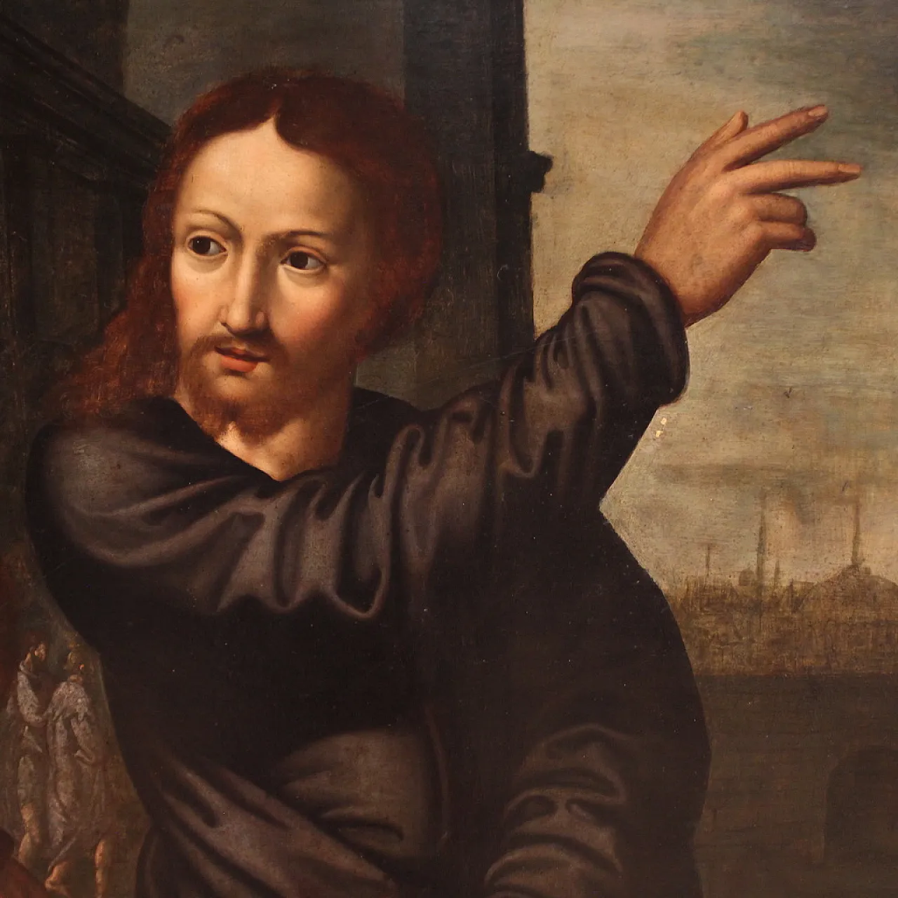 Vocazione di S. Matteo, dipinto fiammingo su tavola, '600 10