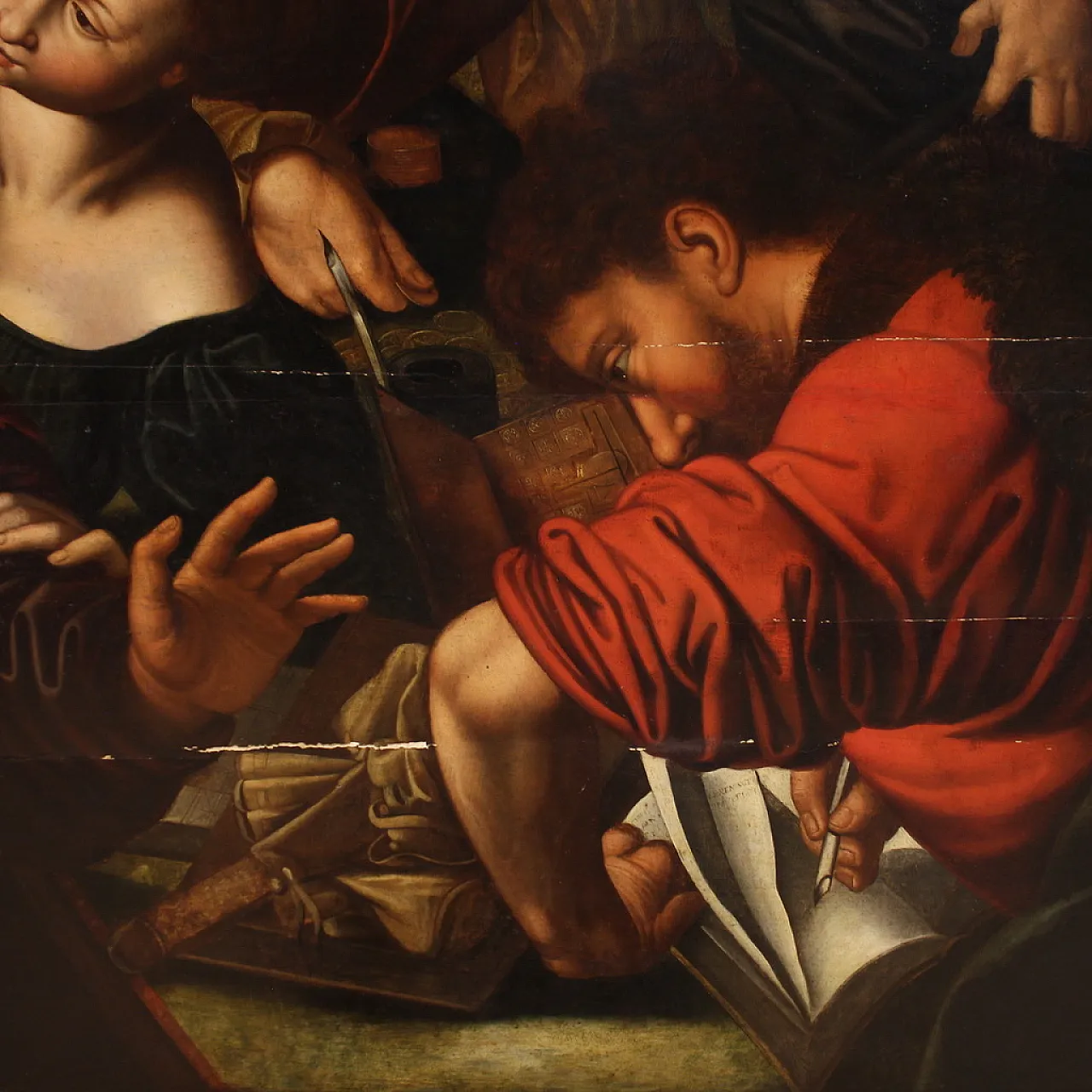 Vocazione di S. Matteo, dipinto fiammingo su tavola, '600 11