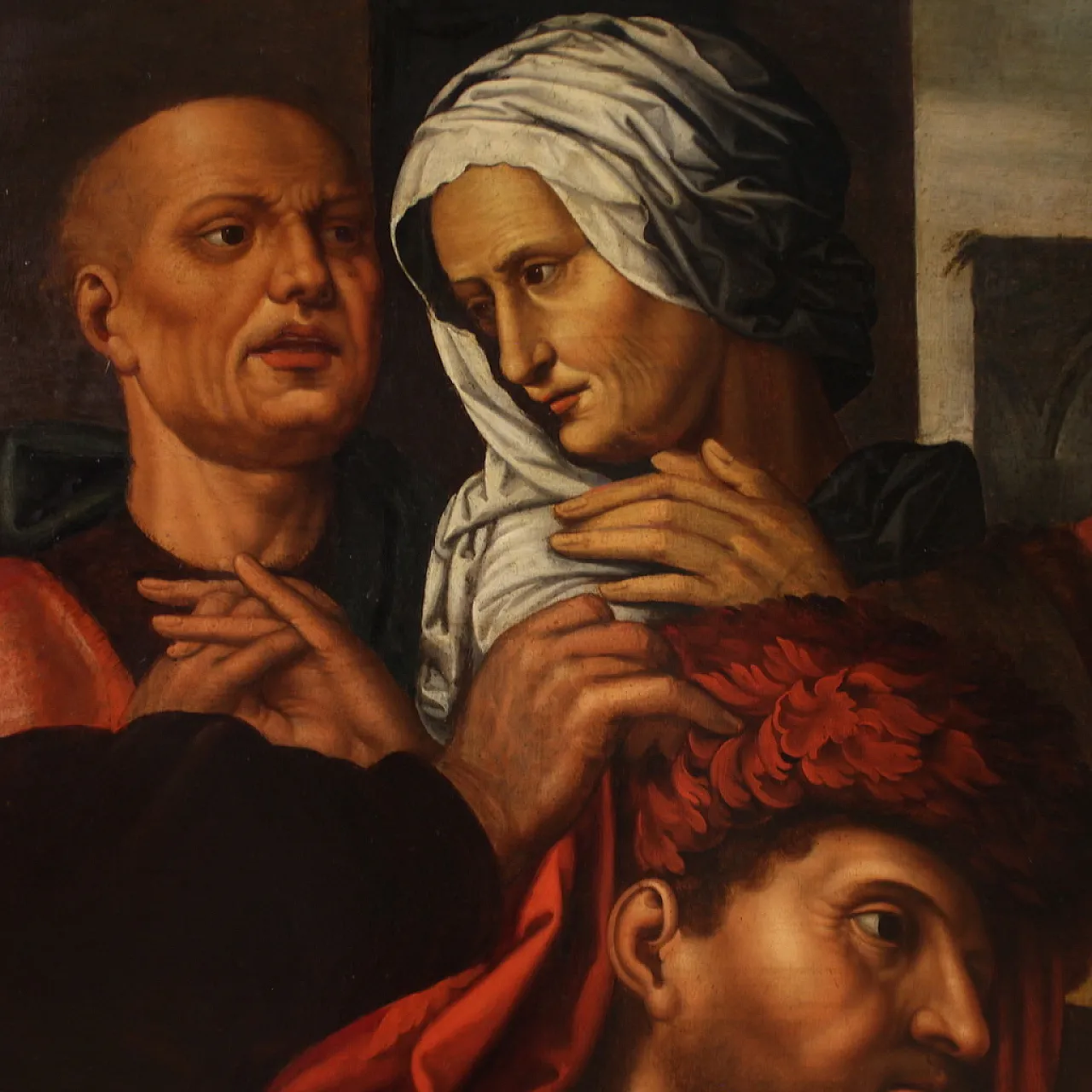 Vocazione di S. Matteo, dipinto fiammingo su tavola, '600 12