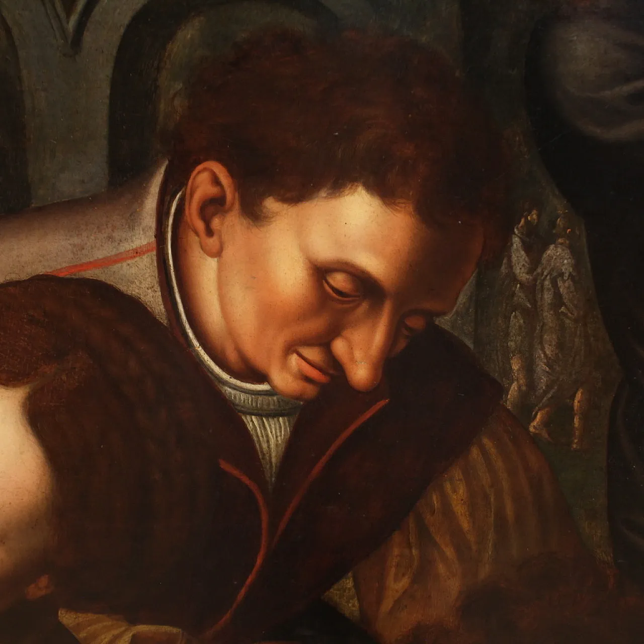 Vocazione di S. Matteo, dipinto fiammingo su tavola, '600 15