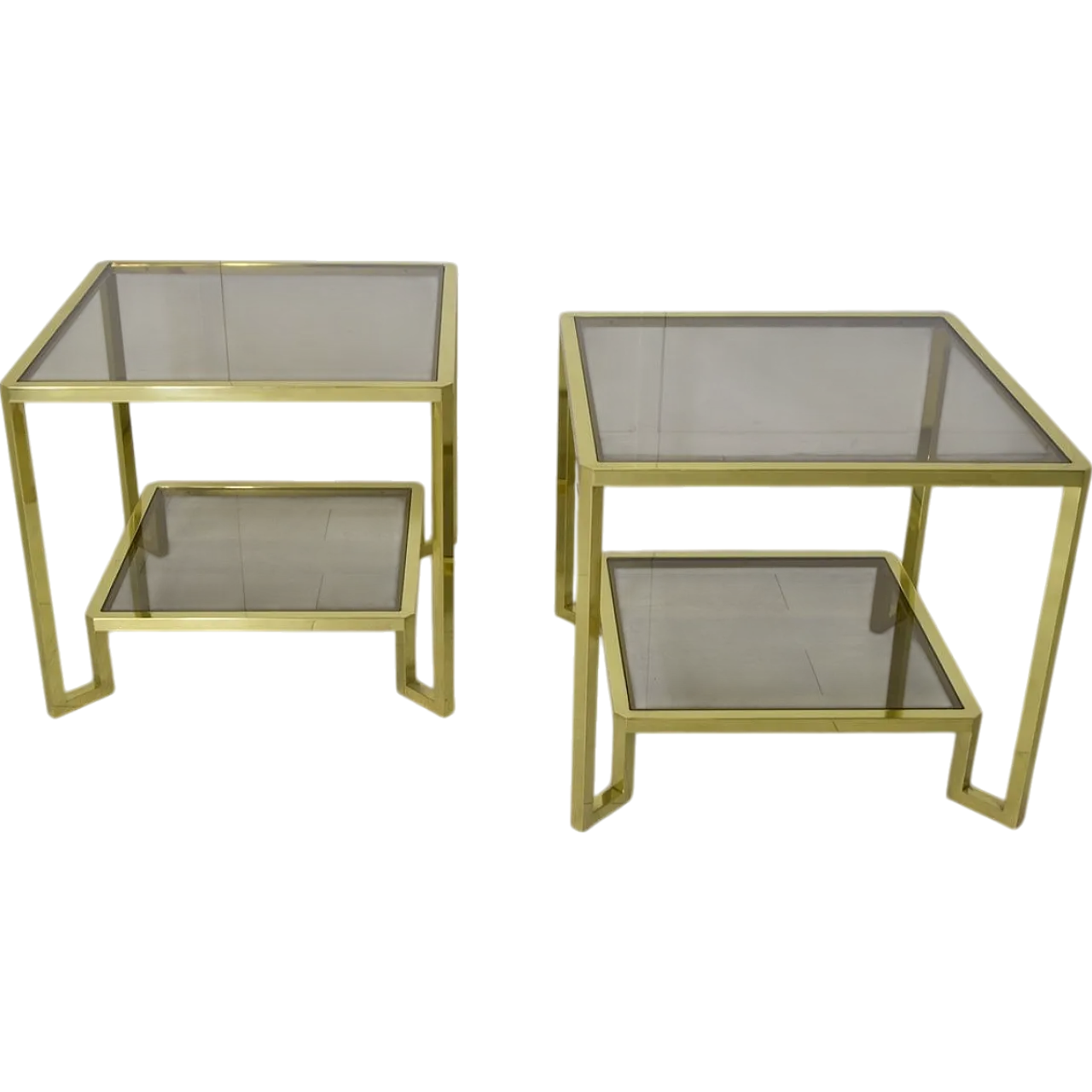 Pair of brass and smoked glass coffee tables by Maison Janson, 1970s 8