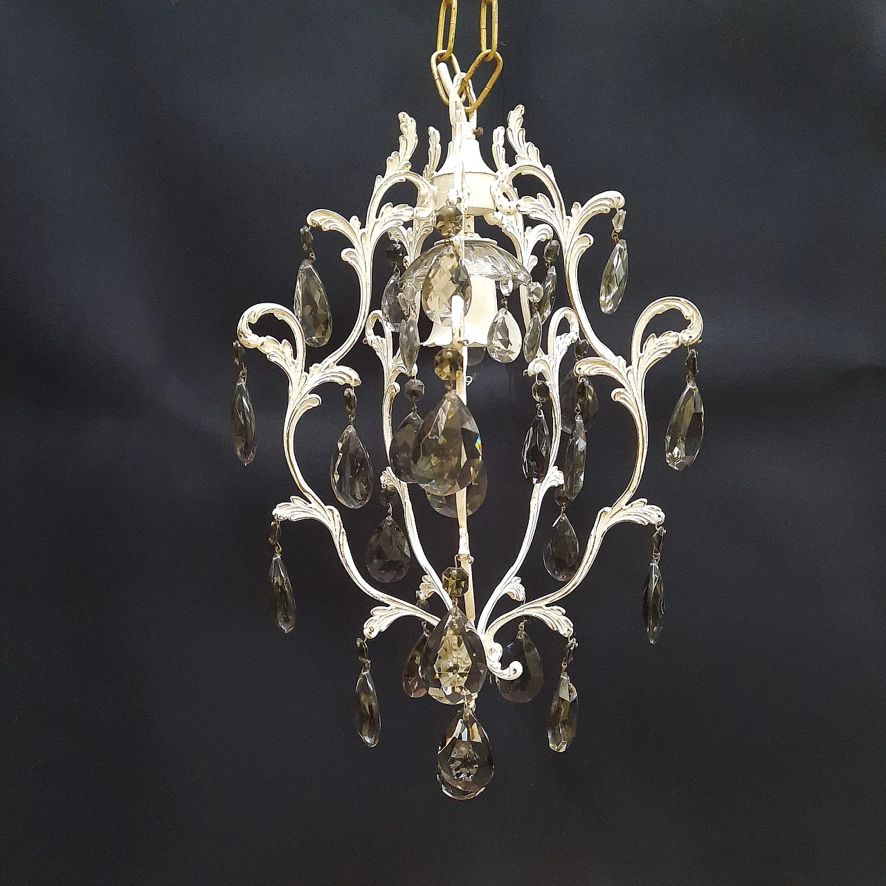 Chandelier in white painted brass with black crystals, 60s 6