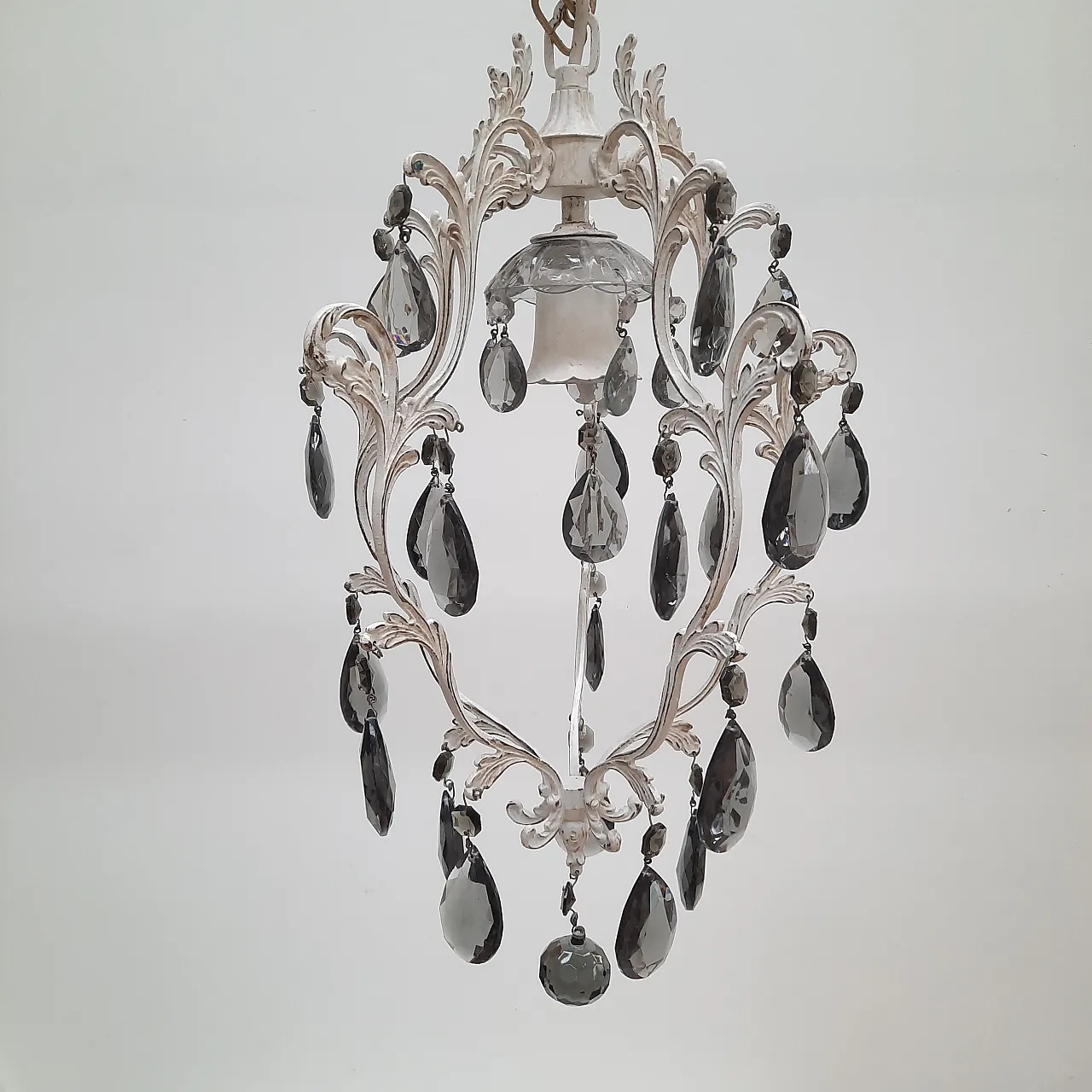 Chandelier in white painted brass with black crystals, 60s 7