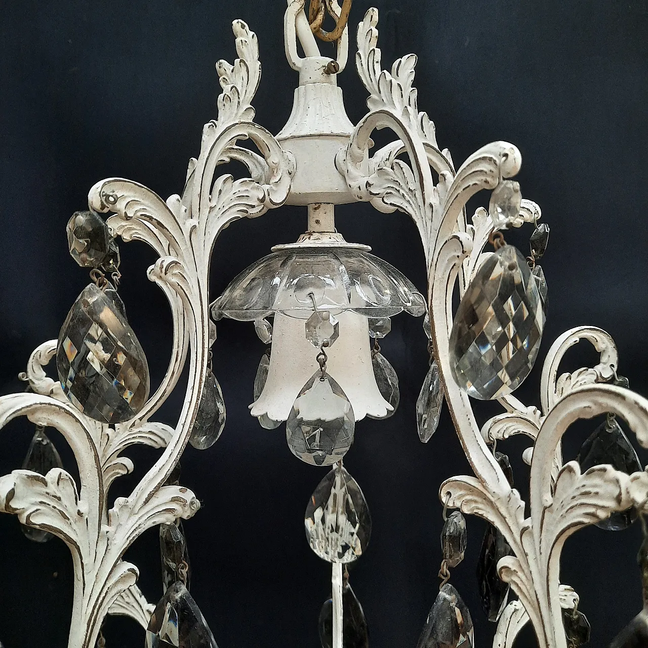 Chandelier in white painted brass with black crystals, 60s 10