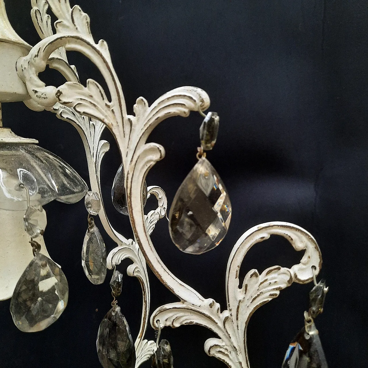 Chandelier in white painted brass with black crystals, 60s 11