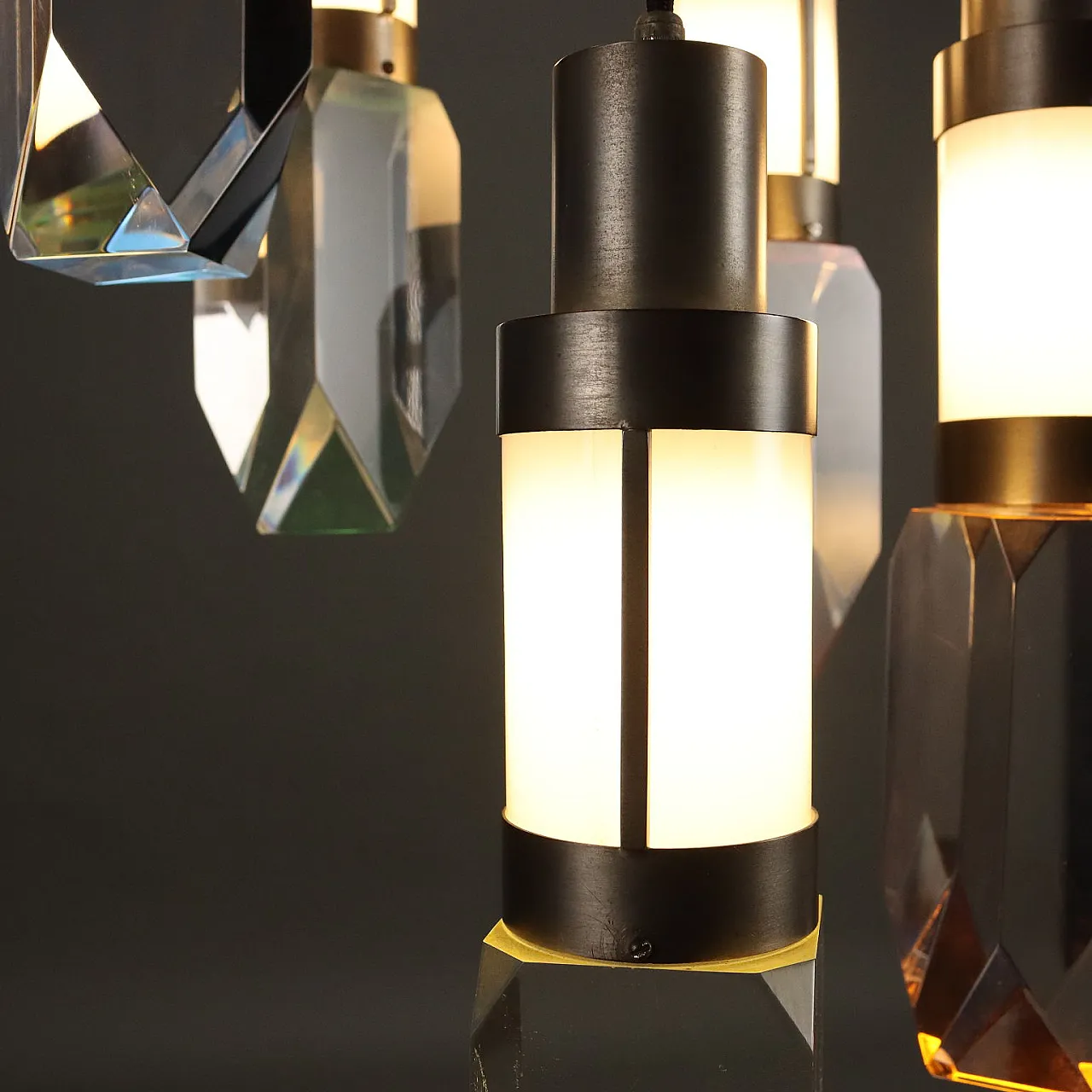 Lampadario a 5 luci in alluminio, metacrilato e plexiglass, anni '70 5