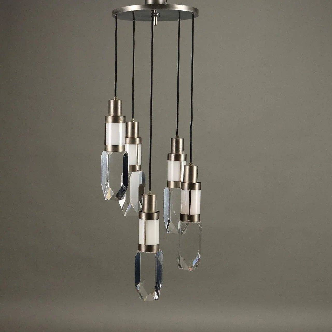 Lampadario a 5 luci in alluminio, metacrilato e plexiglass, anni '70 9