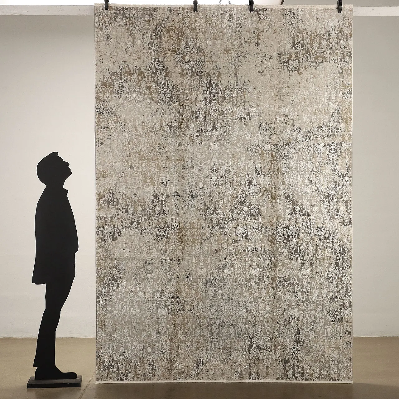 Abadeh thin knot rug in gray and white acrylic & bamboo 2