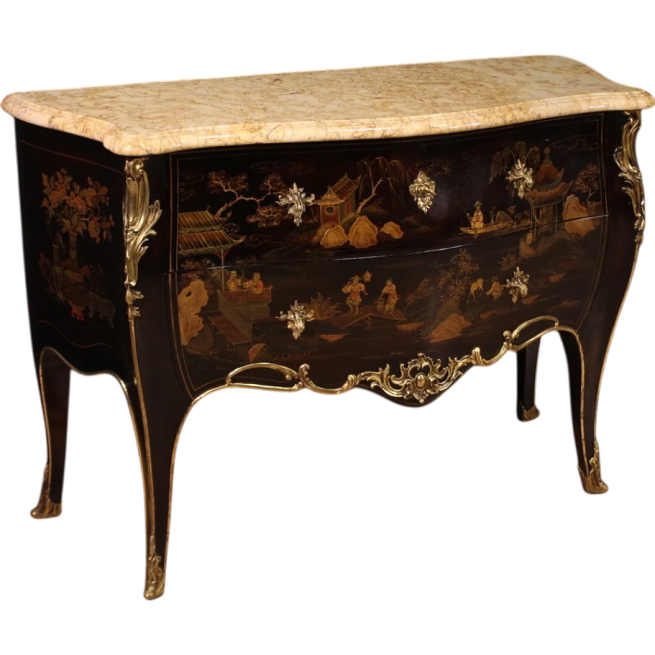 Comò in stile Luigi XV laccato a chinoiserie, '900 14