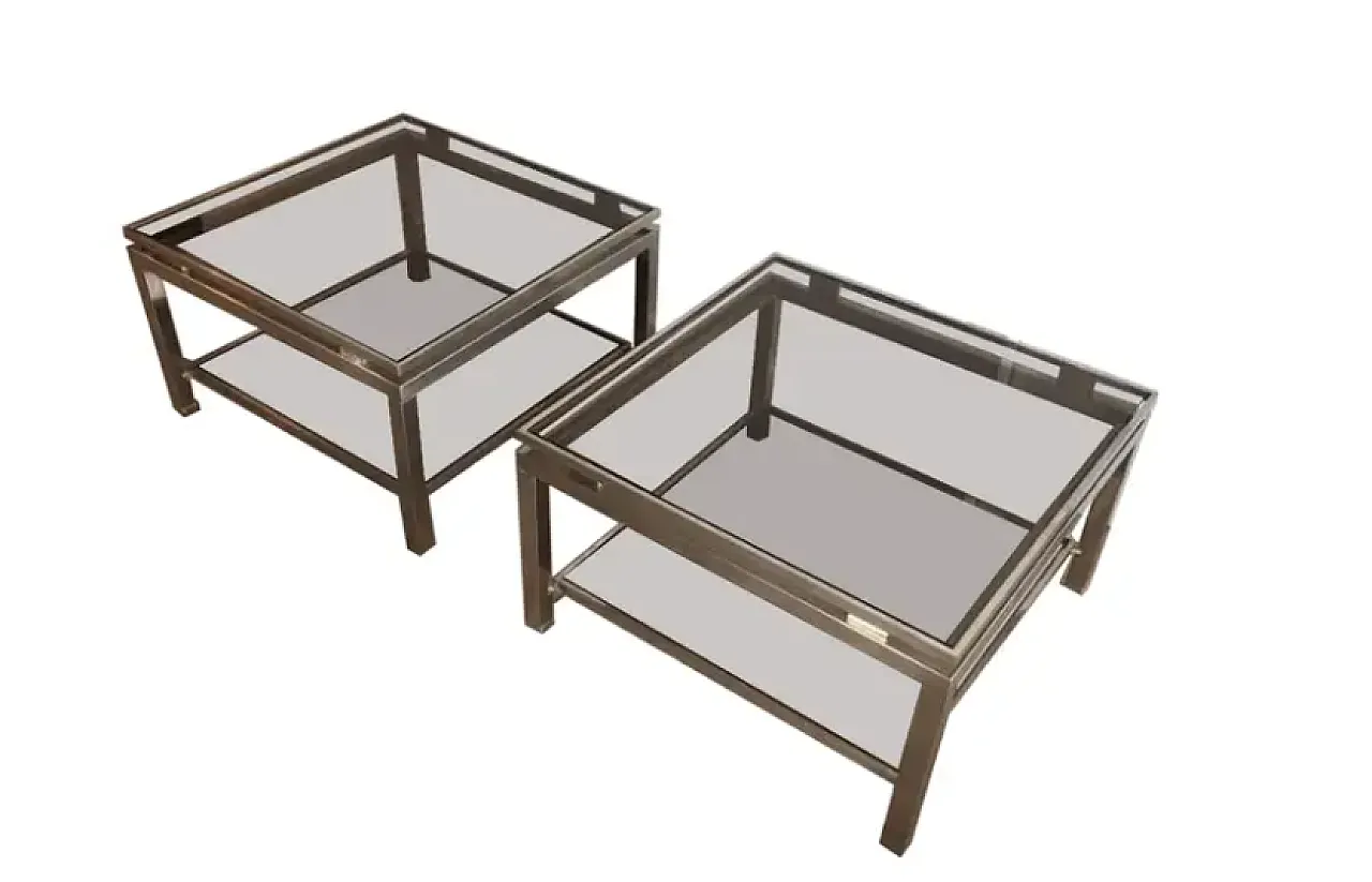 Pair of steel and smoked glass coffee tables by Guy Lefèvre, 1970s 1