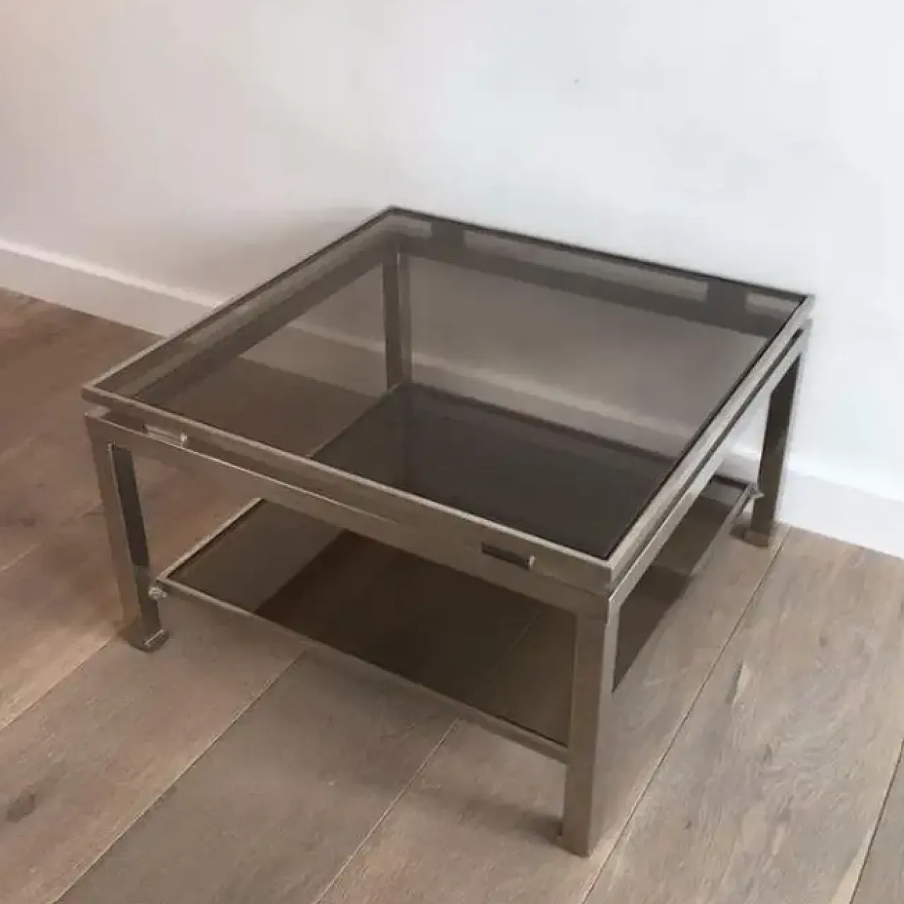 Pair of steel and smoked glass coffee tables by Guy Lefèvre, 1970s 5