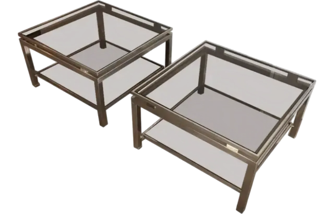 Pair of steel and smoked glass coffee tables by Guy Lefèvre, 1970s 10