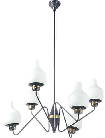 Lampada a sospensione in ottone, metallo e vetro di Stilnovo, anni '50