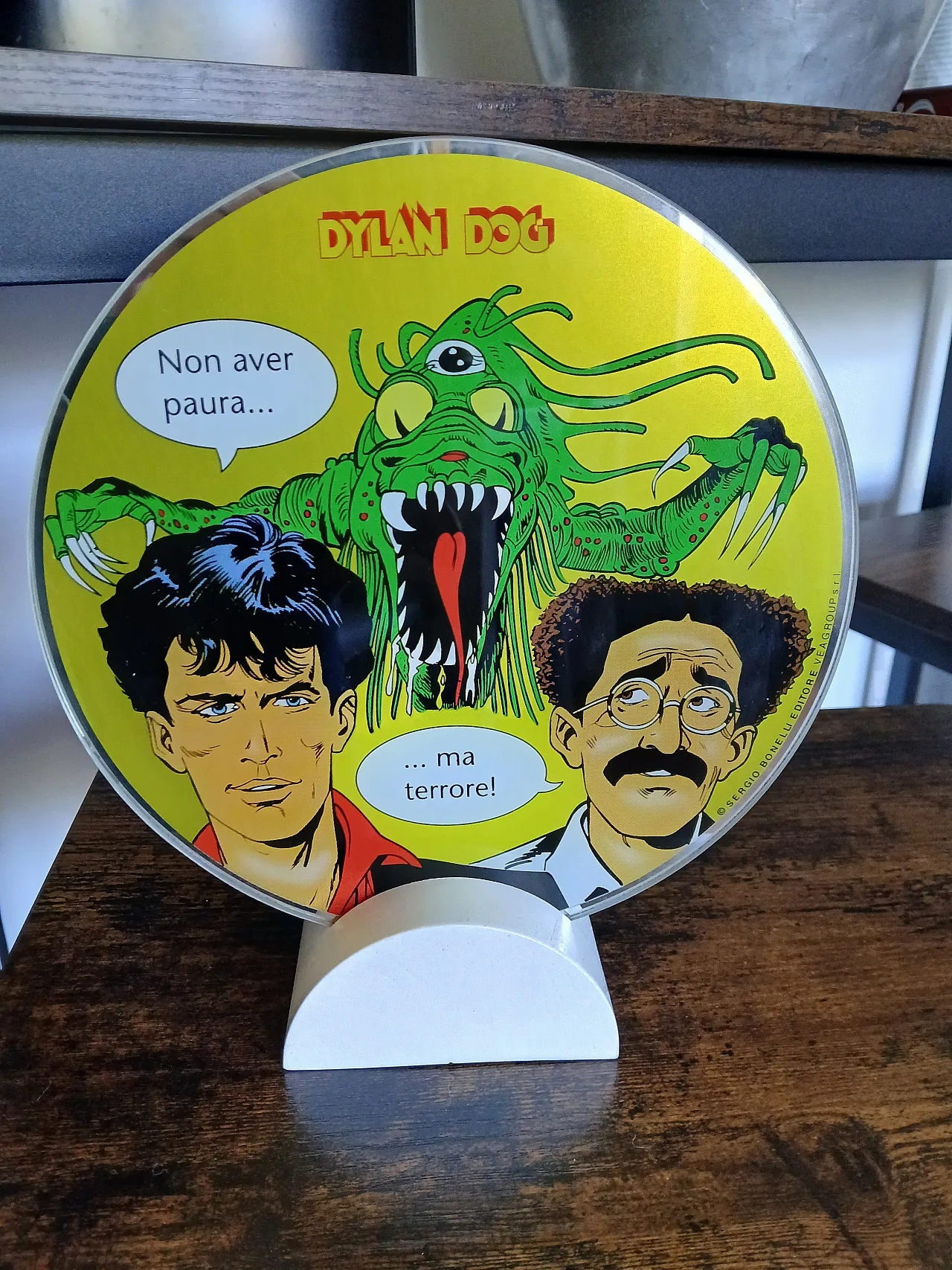 Lampada da tavolo Dylan Dog in legno e vetro di Veagroup, anni '80 9