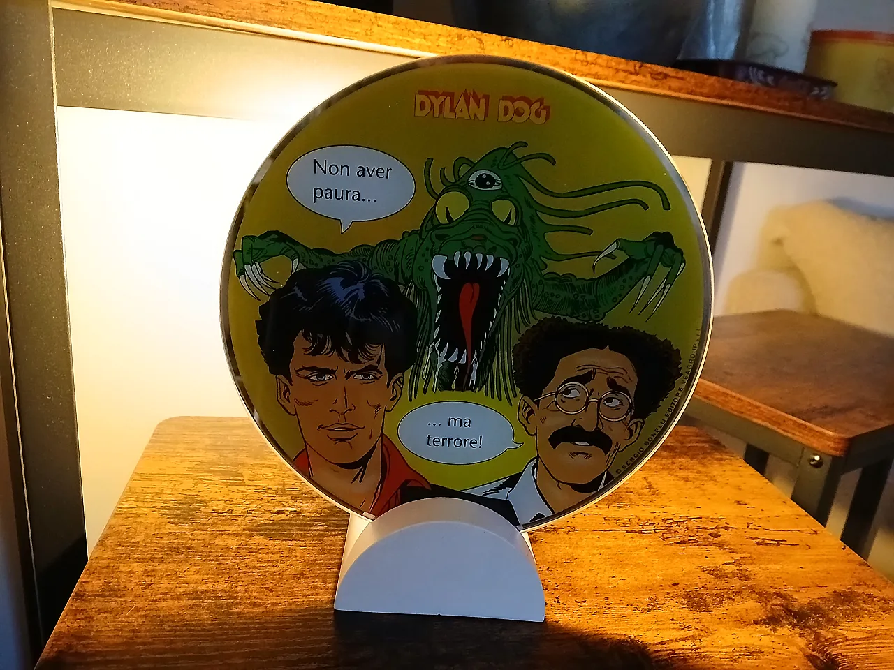 Lampada da tavolo Dylan Dog in legno e vetro di Veagroup, anni '80 12