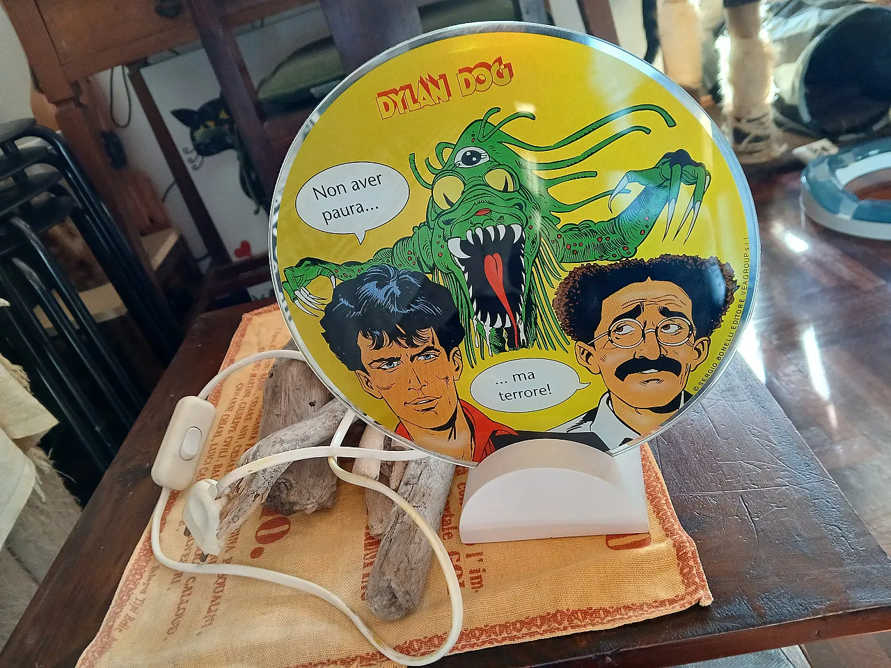 Lampada da tavolo Dylan Dog in legno e vetro di Veagroup, anni '80 13