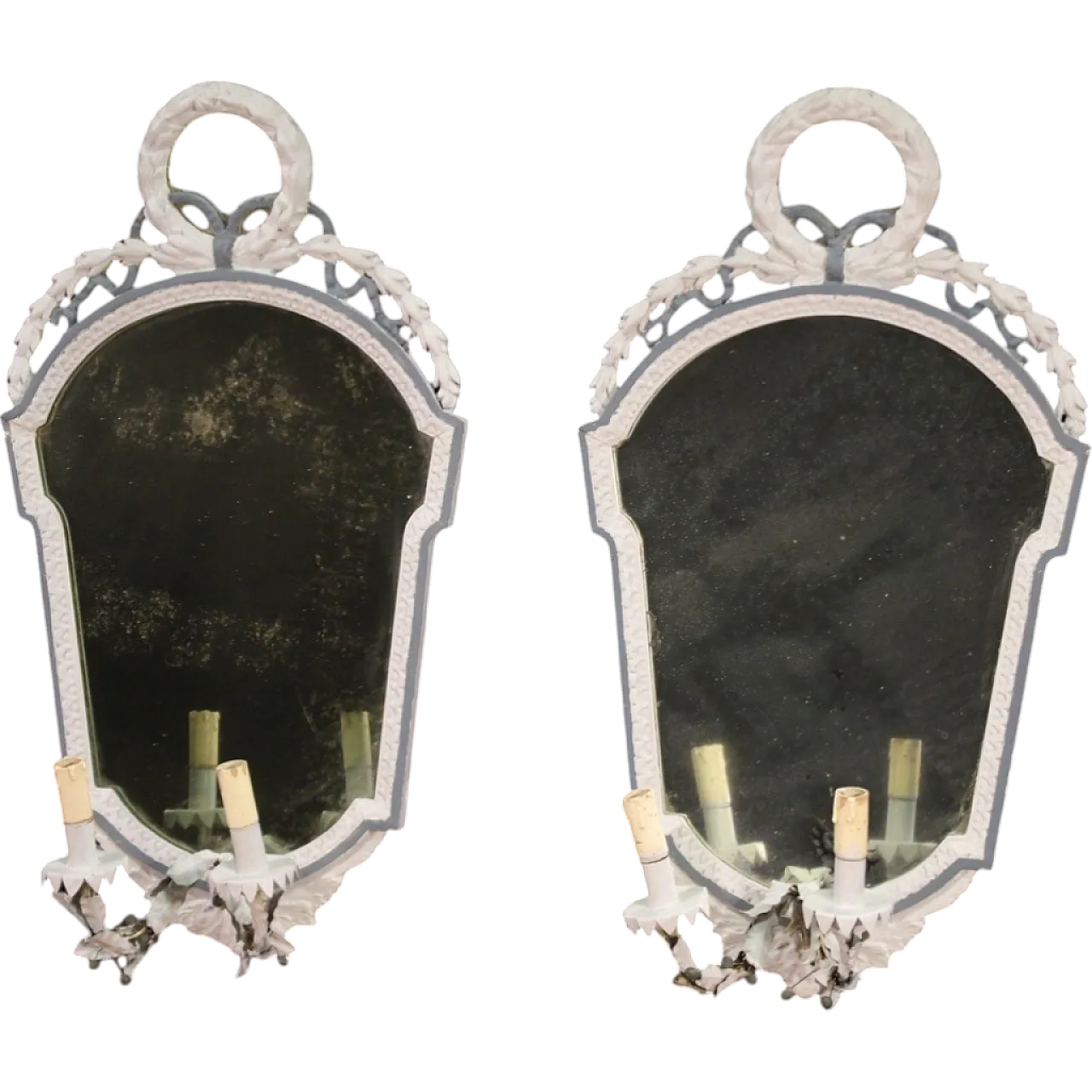 Coppia di specchiere in stile Luigi XVI laccate in bianco, '900 14