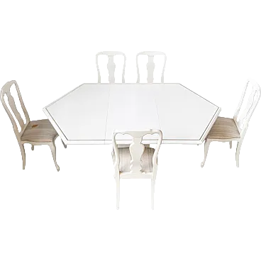 Extendable dining table with 5  white chairs by Mario Sabot, 1980s