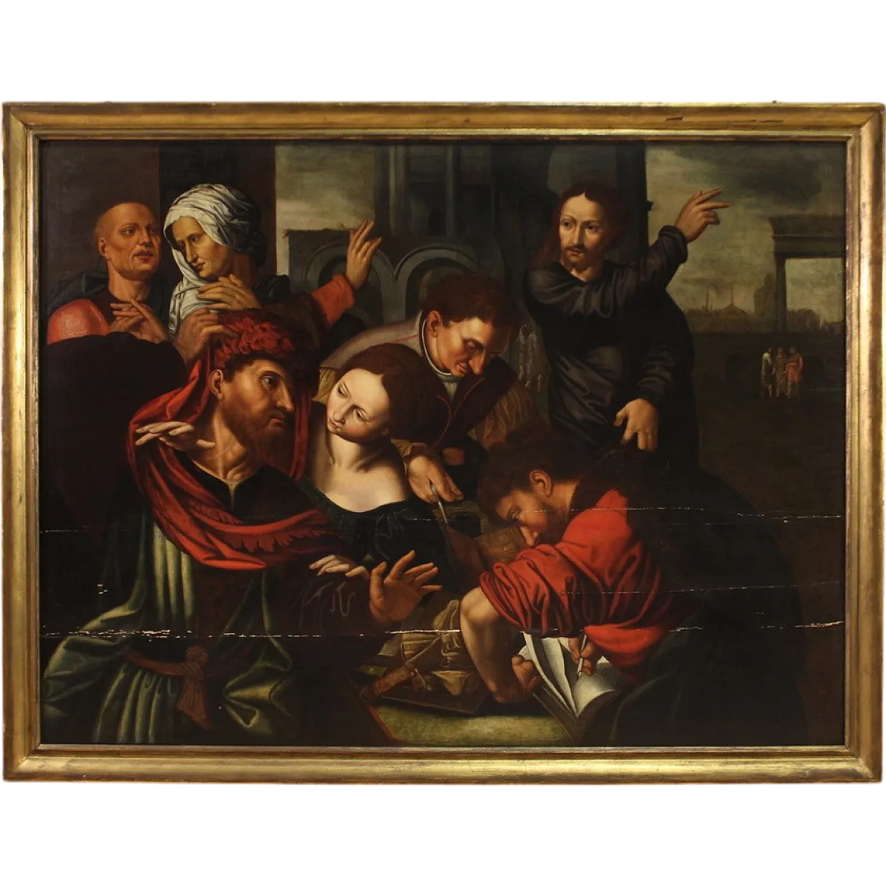 Vocazione di S. Matteo, dipinto fiammingo su tavola, '600 16