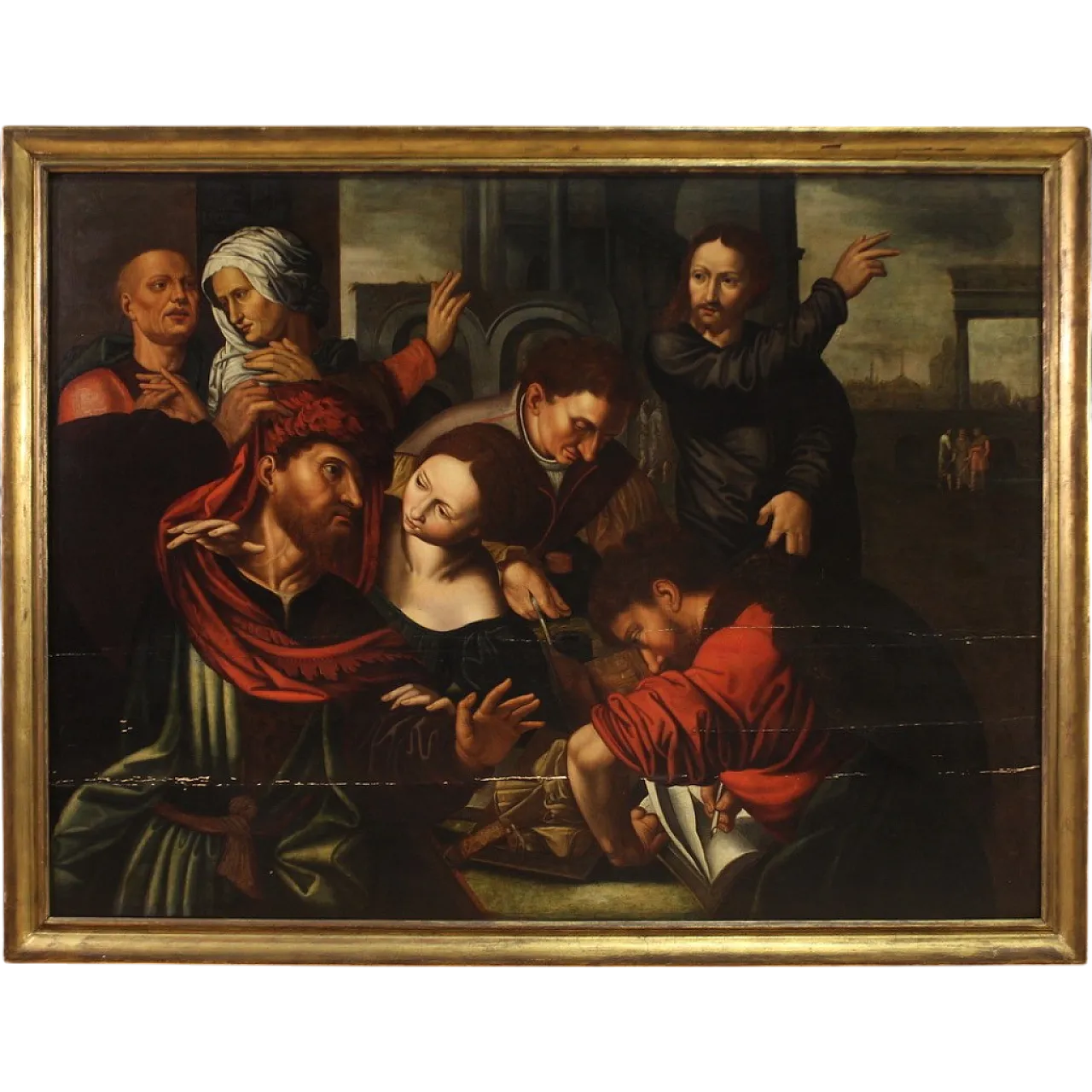 Vocazione di S. Matteo, dipinto fiammingo su tavola, '600 17