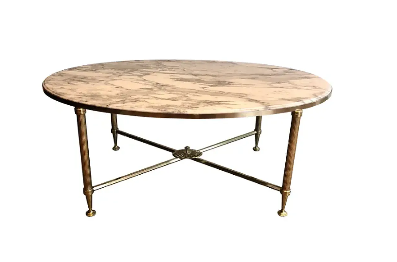 Tavolino in ottone e marmo di Carrara di Maison Jansen, anni '40 1