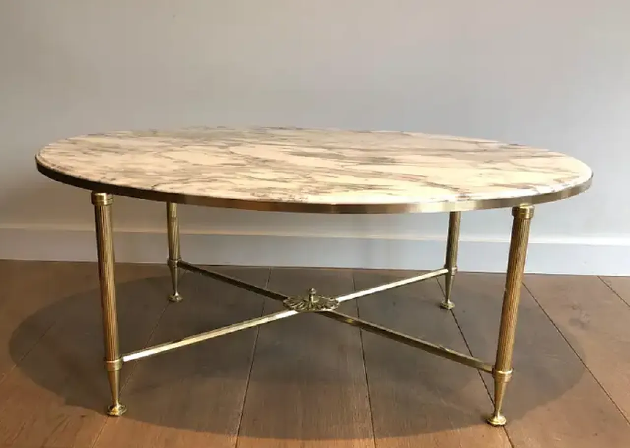 Tavolino in ottone e marmo di Carrara di Maison Jansen, anni '40 2
