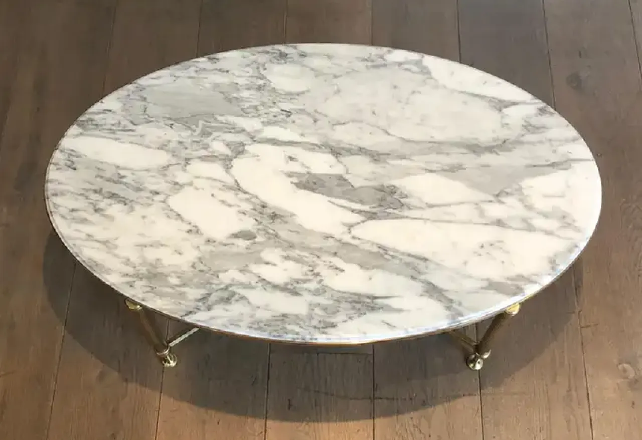 Tavolino in ottone e marmo di Carrara di Maison Jansen, anni '40 3