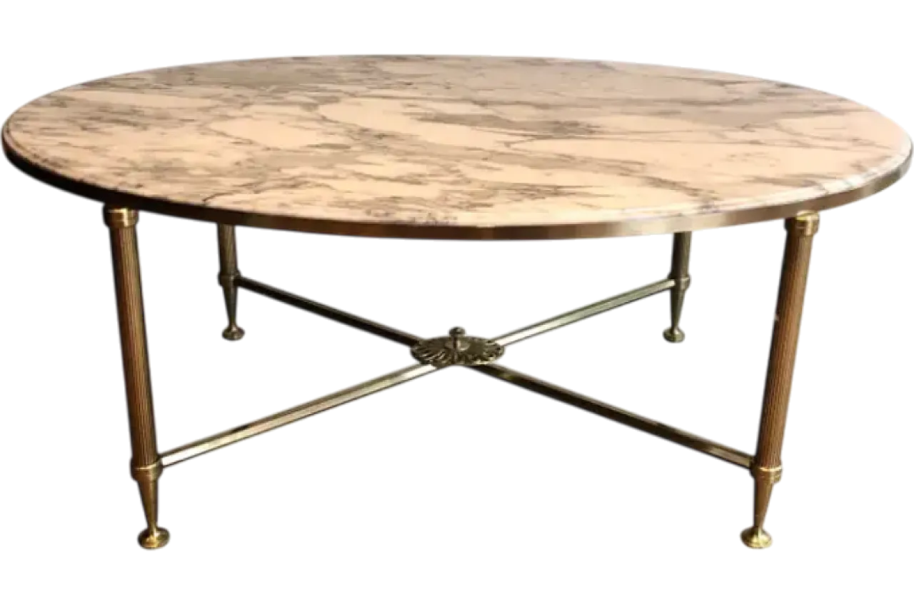 Tavolino in ottone e marmo di Carrara di Maison Jansen, anni '40 11