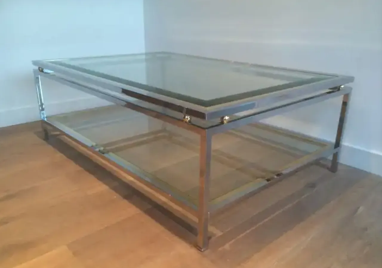 Chrome and brass coffee table, 1970s 4