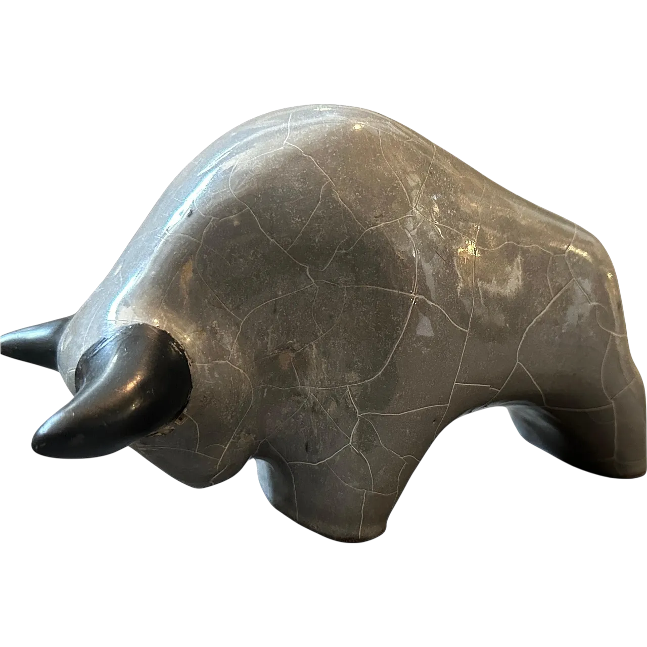 Modernist bull in grey and black lava ceramic, 1980s 11