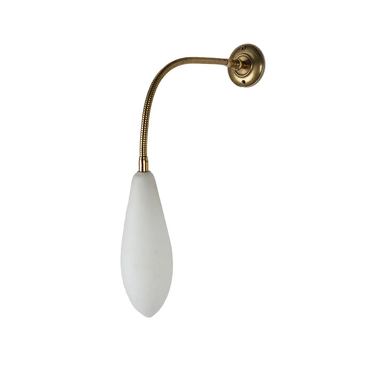 Applique in ottone e vetro con stelo flessibile, anni '60 1