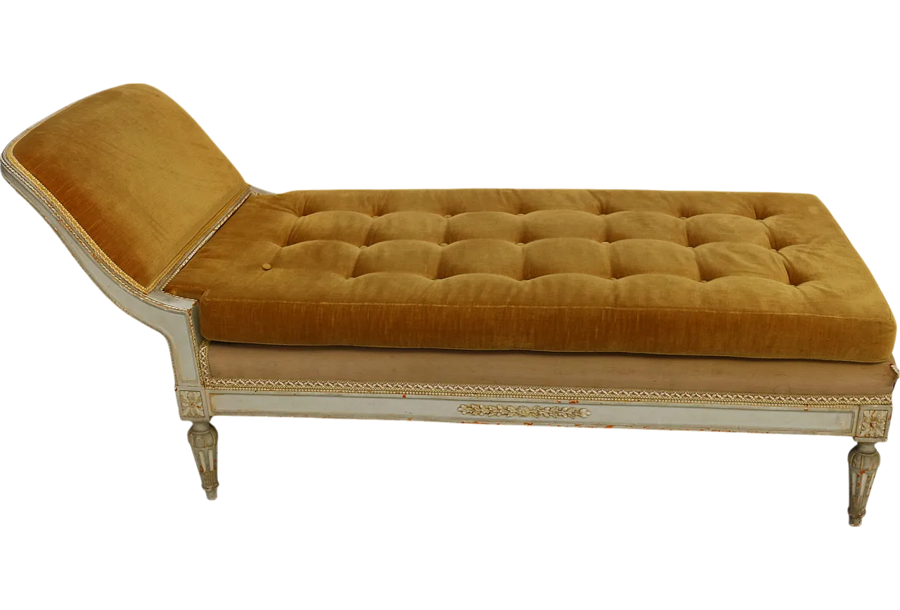 Chaise longue Luigi XVI in tessuto di velluto giallo, fine '800 6