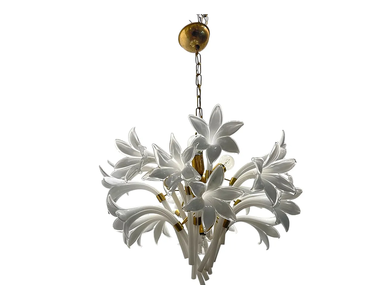 White Murano Flower Chandelier by Franco Luce, 1970s 1