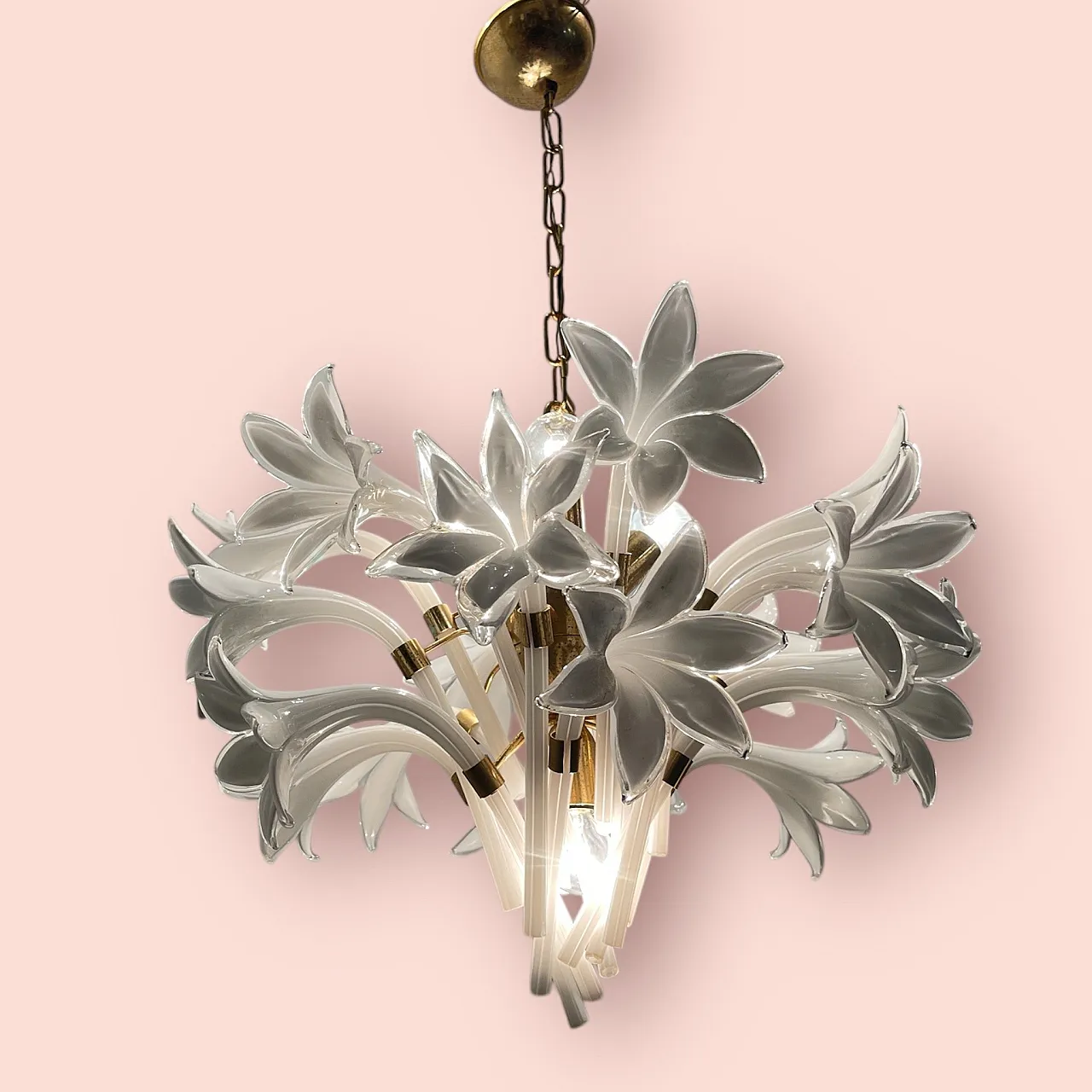 White Murano Flower Chandelier by Franco Luce, 1970s 5