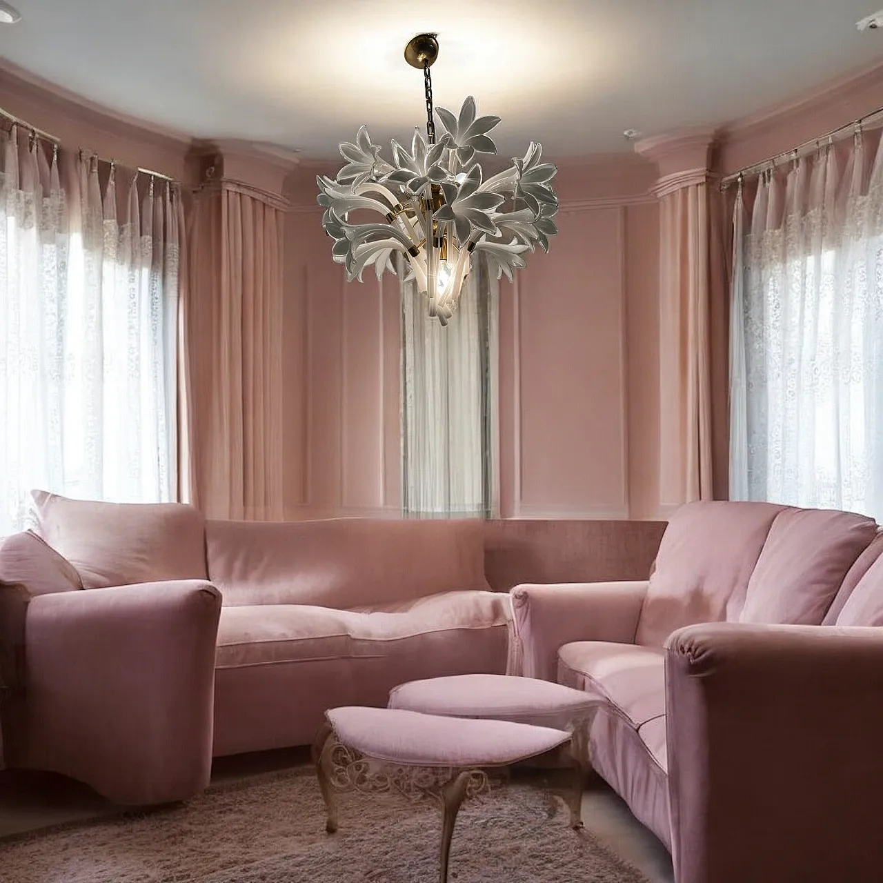 White Murano Flower Chandelier by Franco Luce, 1970s 6
