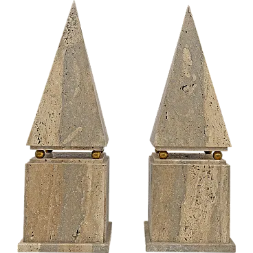 Pair of minimalist Roman travertine obelisk, 1970s