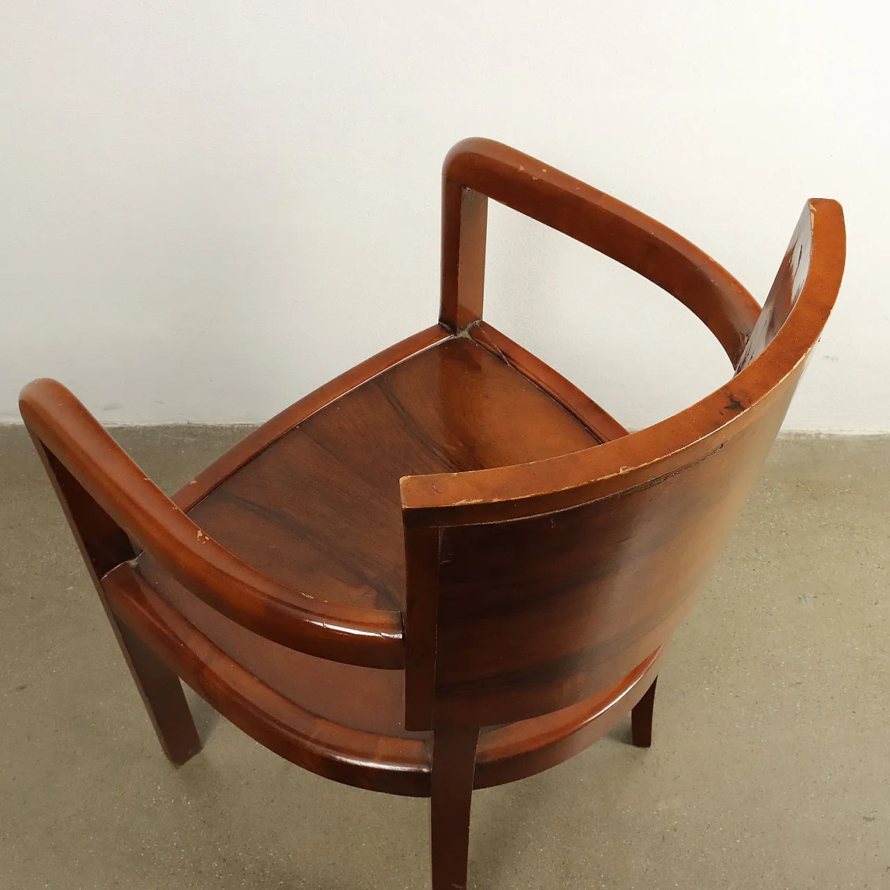 4 Armchairs in stained beech and briar-root veneer, 1940s 7