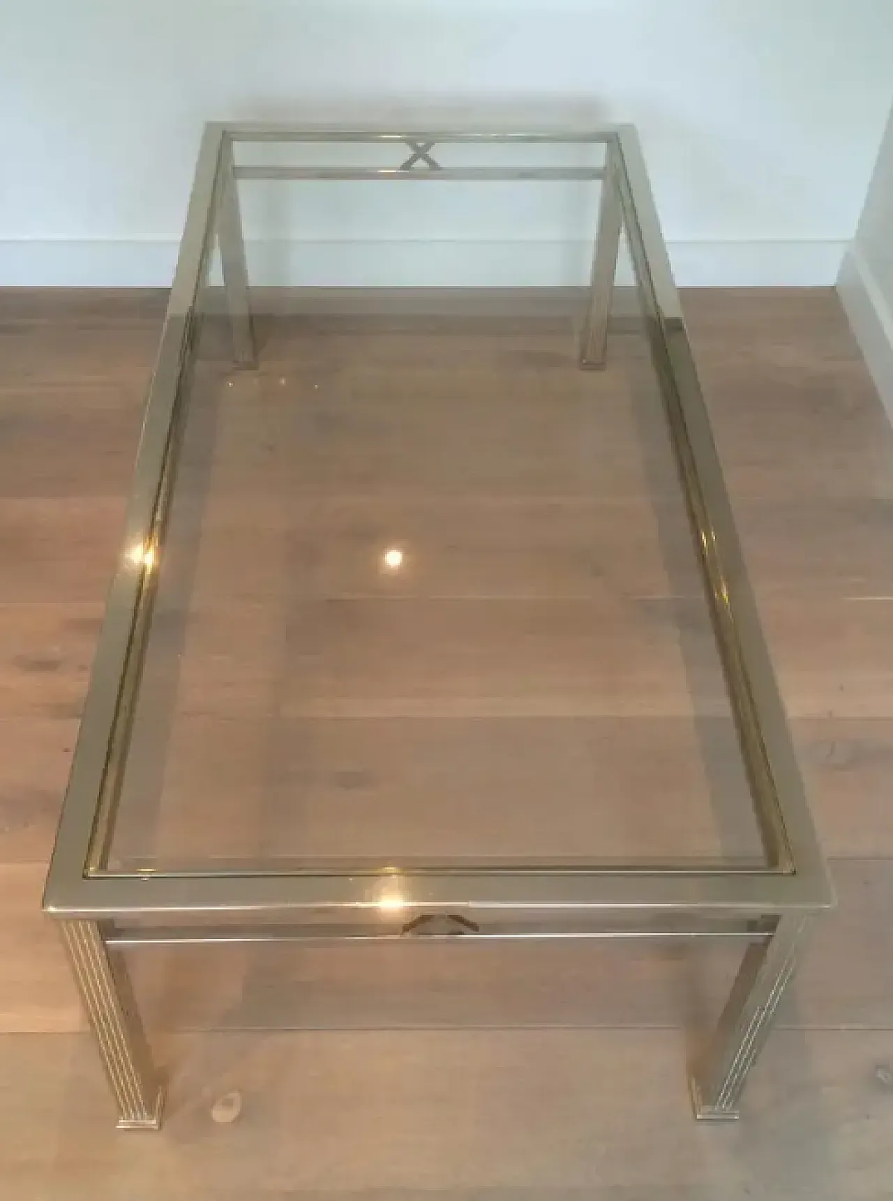 Tavolino da caffè in ottone e cromo in stile neoclassico, anni '70 4