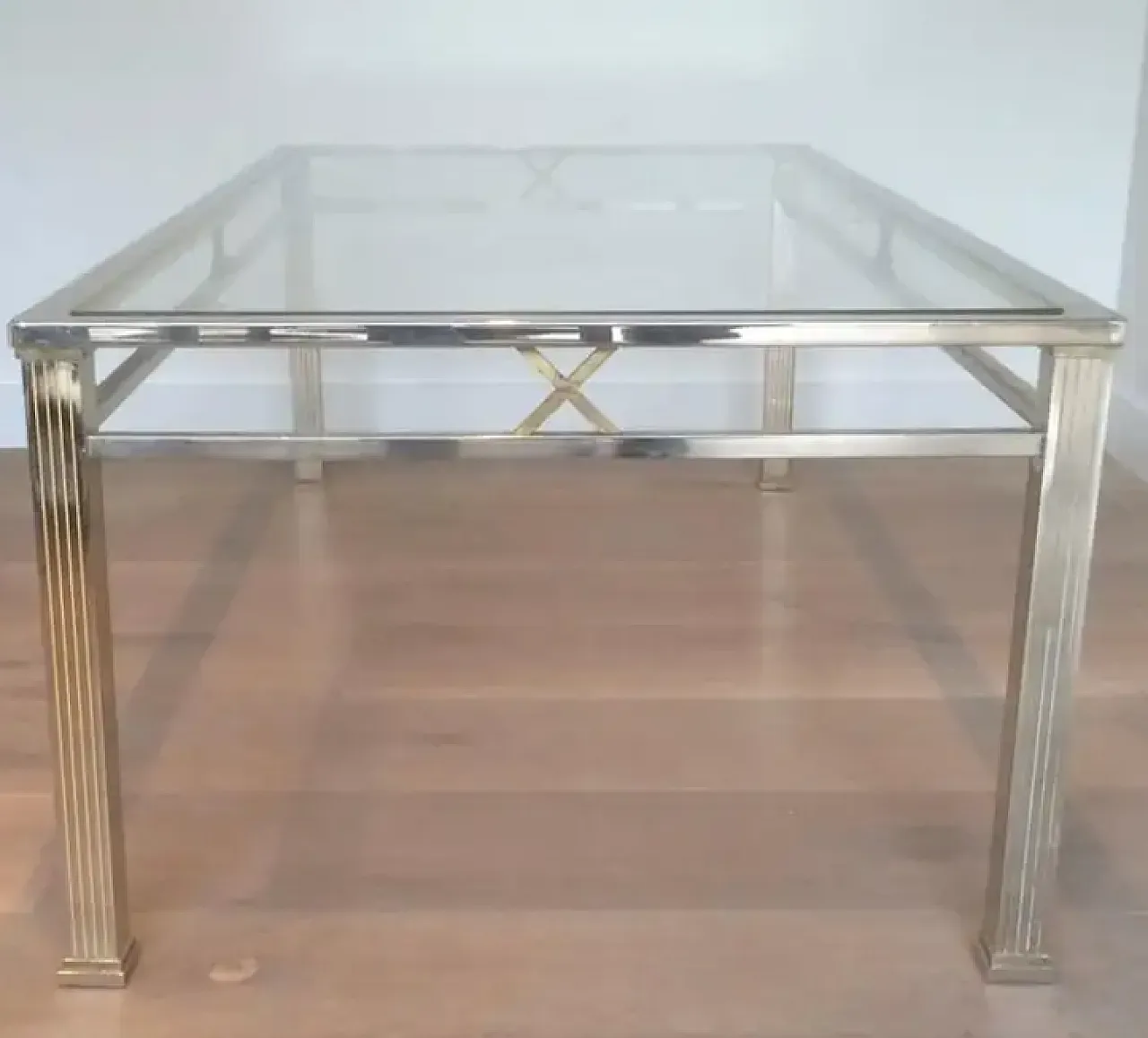 Tavolino da caffè in ottone e cromo in stile neoclassico, anni '70 5