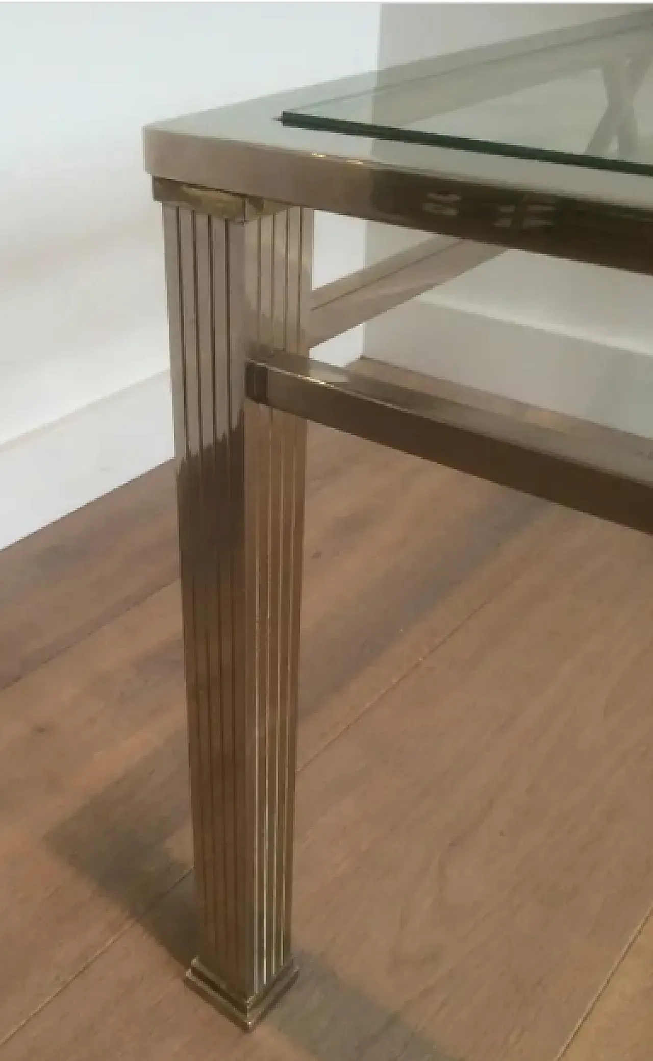 Tavolino da caffè in ottone e cromo in stile neoclassico, anni '70 6