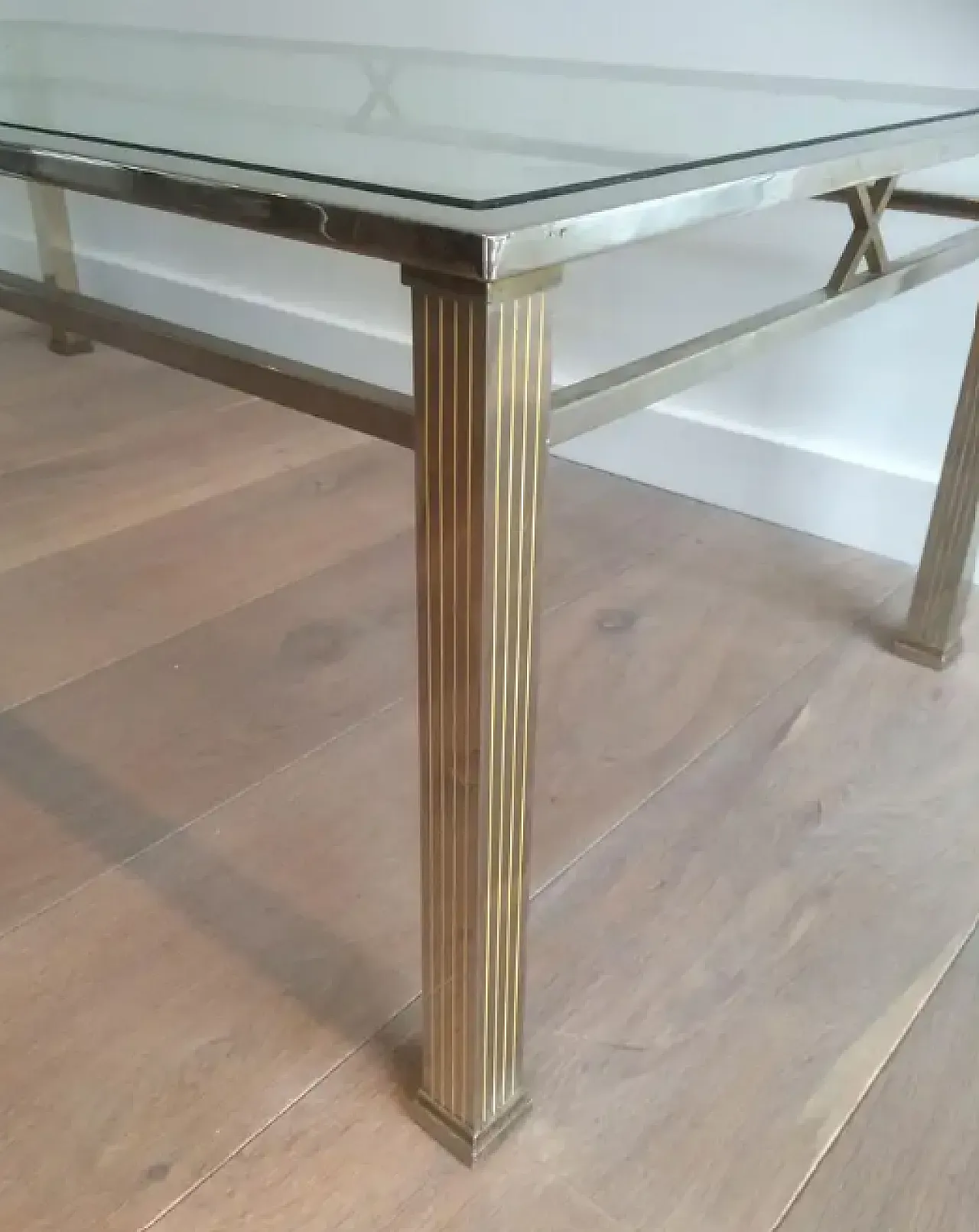 Tavolino da caffè in ottone e cromo in stile neoclassico, anni '70 7