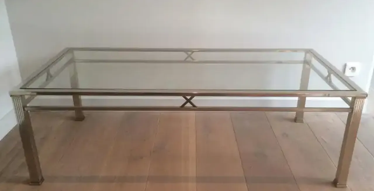 Tavolino da caffè in ottone e cromo in stile neoclassico, anni '70 9