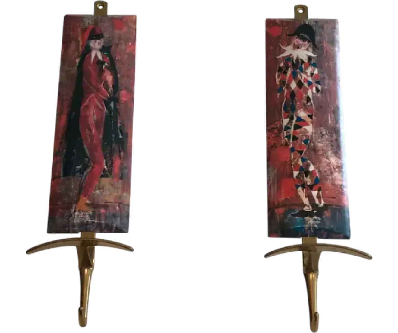 Coppia di appendiabiti in ottone e plastica, anni '70 12