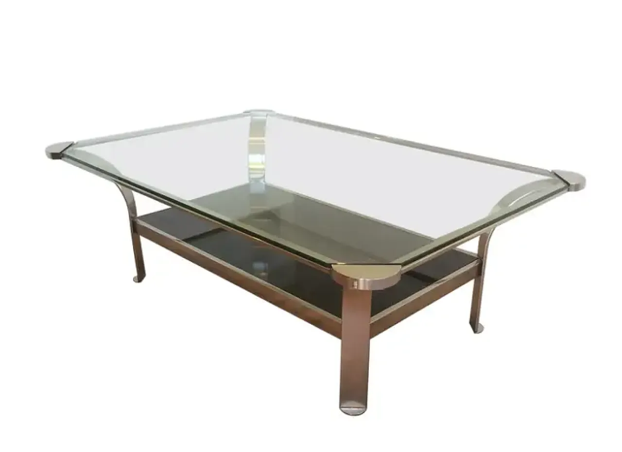 Chrome-plated coffee table with glass shelves, 1970s 1