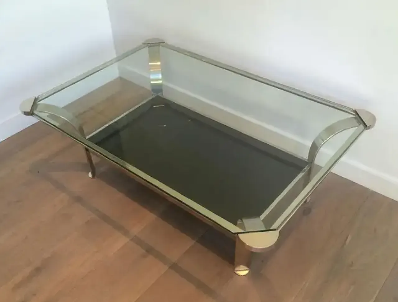 Chrome-plated coffee table with glass shelves, 1970s 2