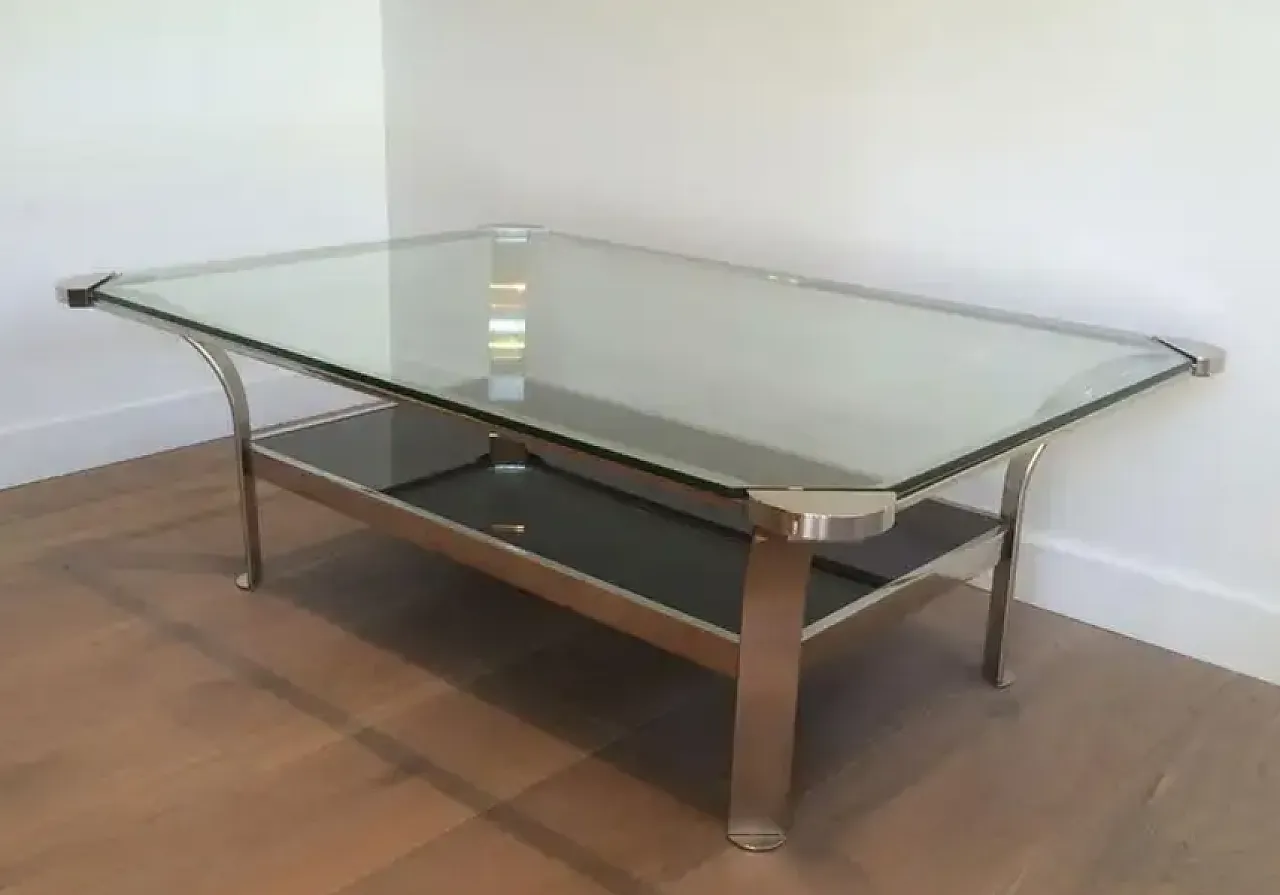 Chrome-plated coffee table with glass shelves, 1970s 3