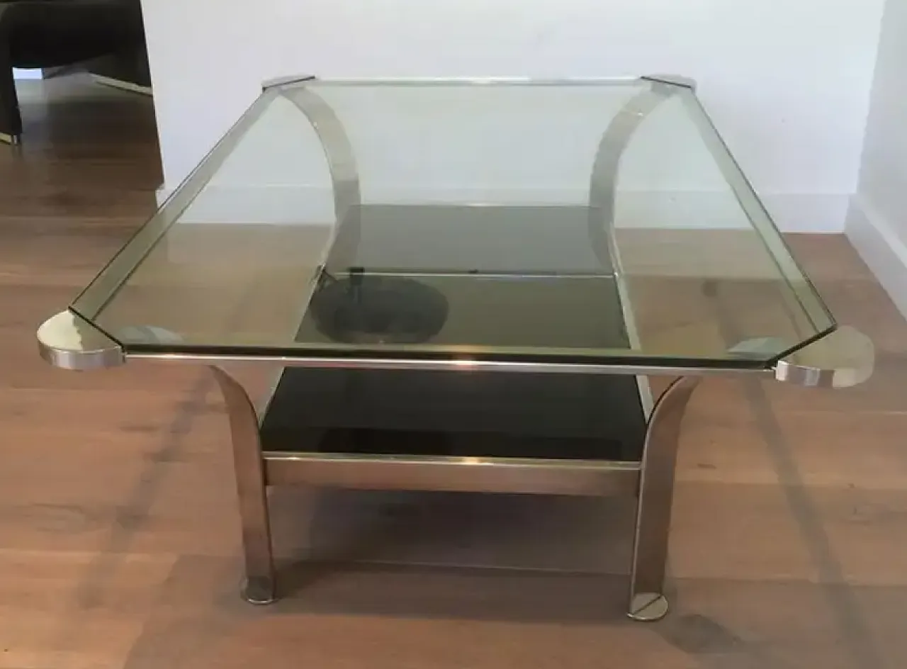 Chrome-plated coffee table with glass shelves, 1970s 4