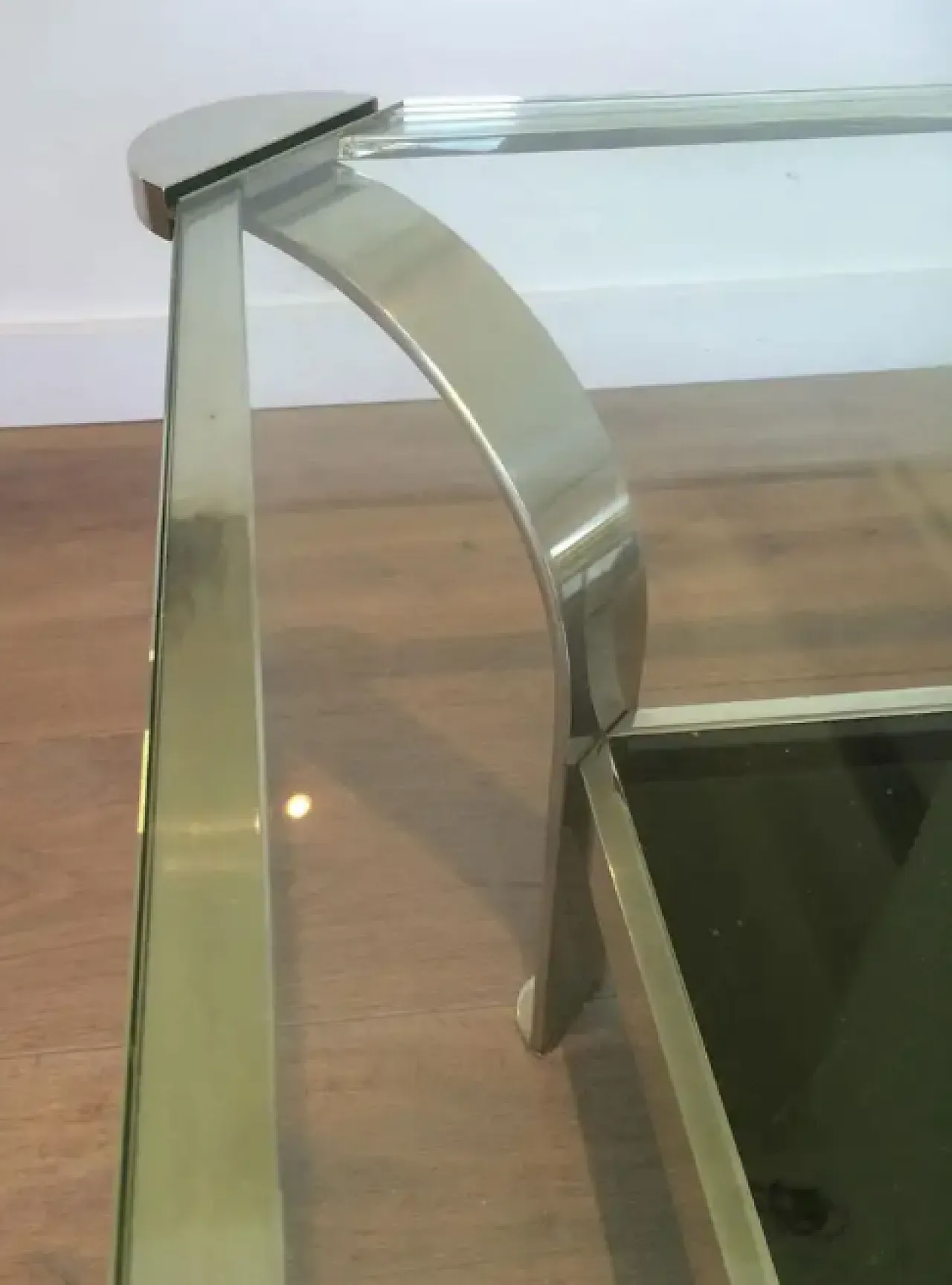 Chrome-plated coffee table with glass shelves, 1970s 5