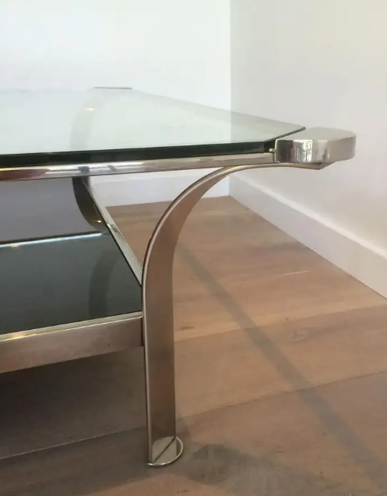 Chrome-plated coffee table with glass shelves, 1970s 7