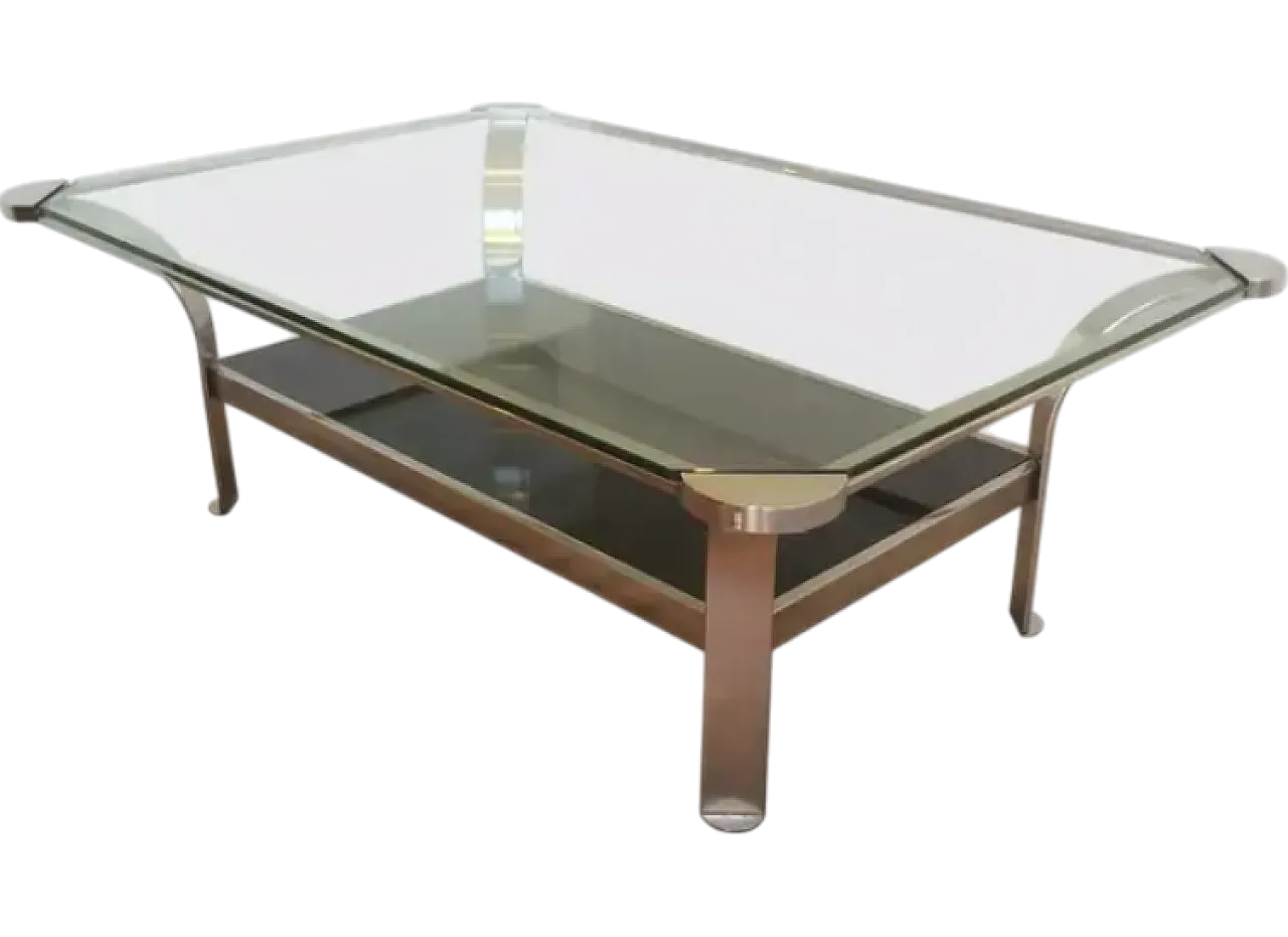 Chrome-plated coffee table with glass shelves, 1970s 10